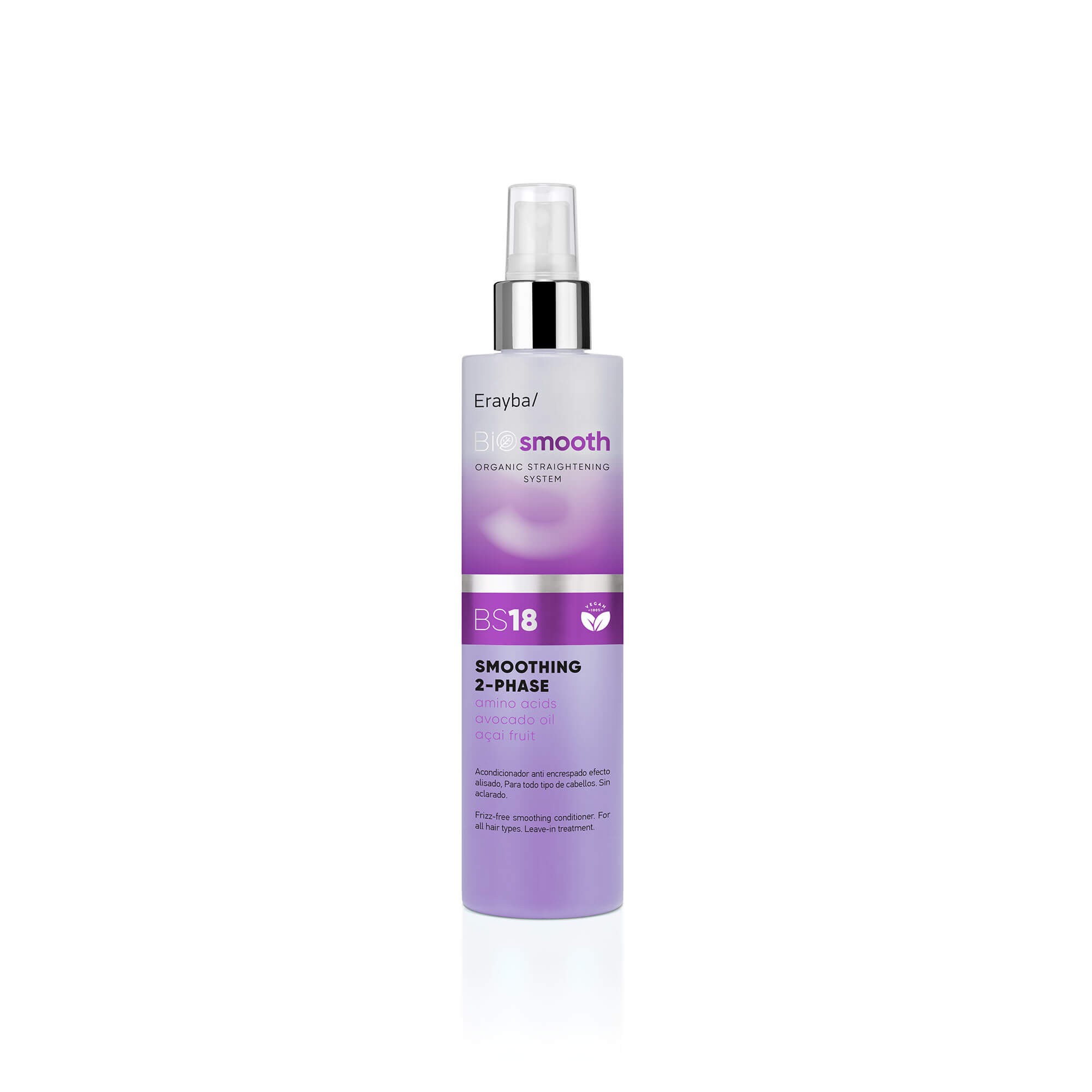 Acondicionador anti crespado efecto alisado. Para todo tipo de cabellos. Sin aclarado. BS18 smoothing 2-phase 200 ml. Erayba
