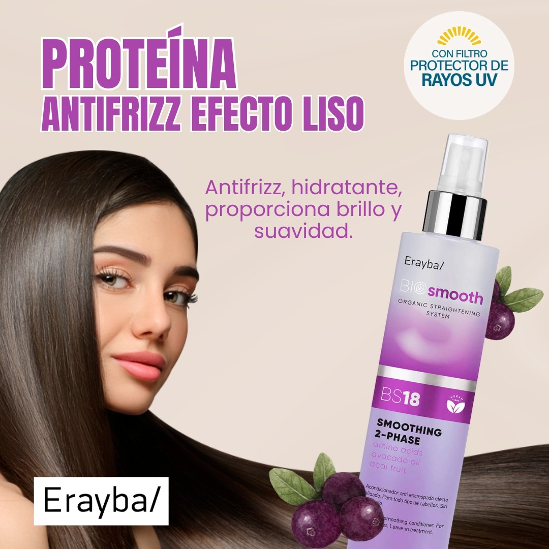 Acondicionador anti crespado efecto alisado. Para todo tipo de cabellos. Sin aclarado. BS18 smoothing 2-phase 200 ml.Erayba