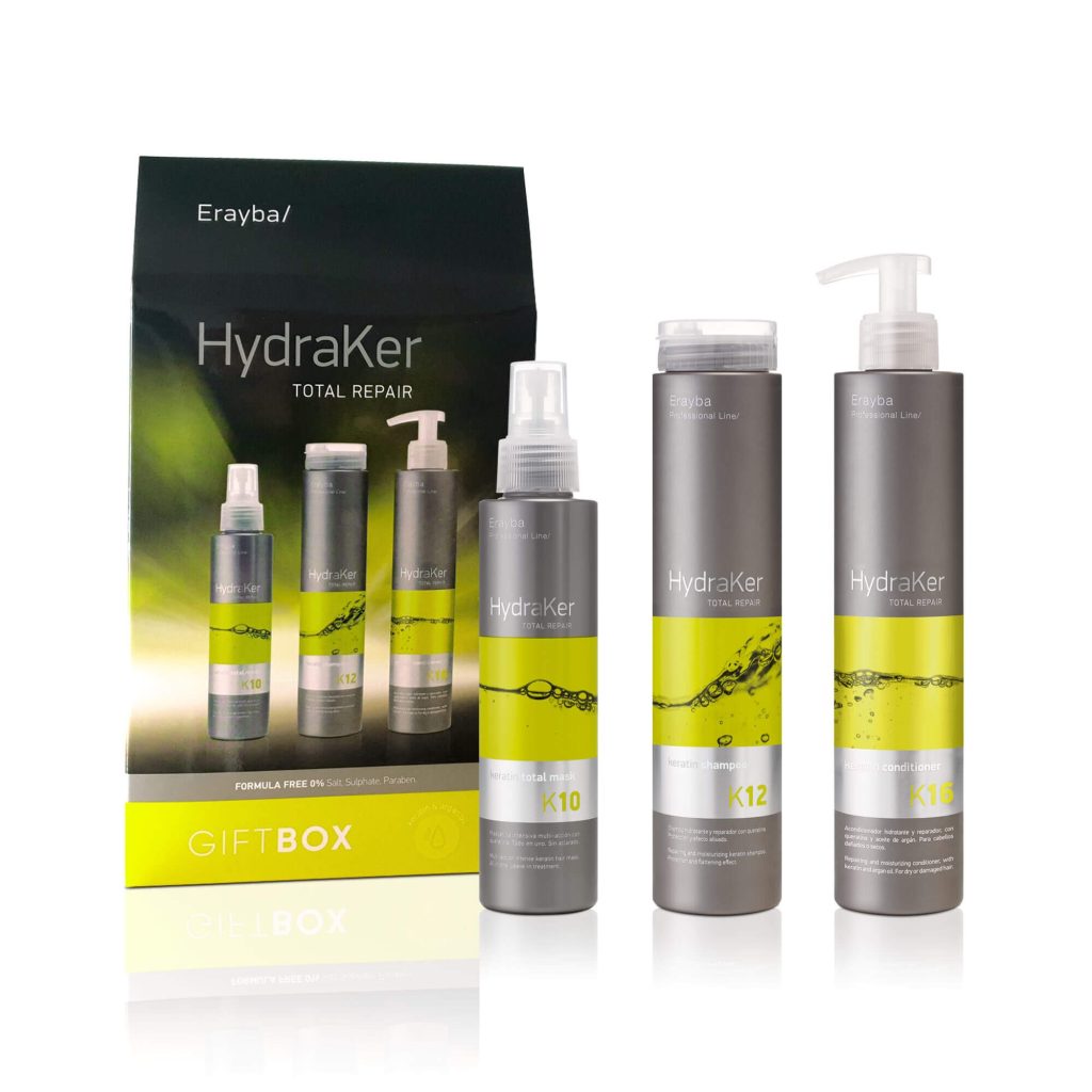 Pack Tratamiento intenso de keratina y aceite de argán, hidratación absoluta HydraKer Gift Box Erayba