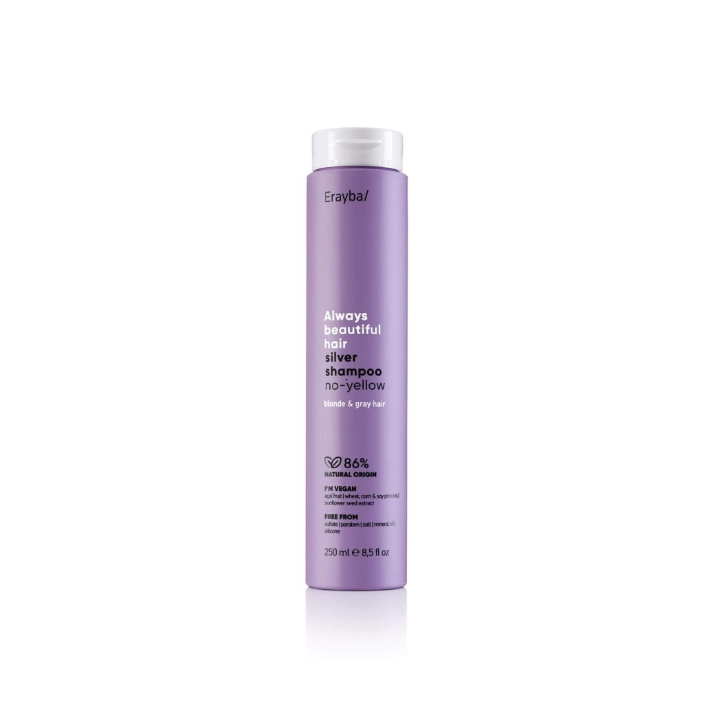 Champú tonalizador para cabellos rubios, mechas y canas vegano Abh/ silver no-yellow shampoo Erayba