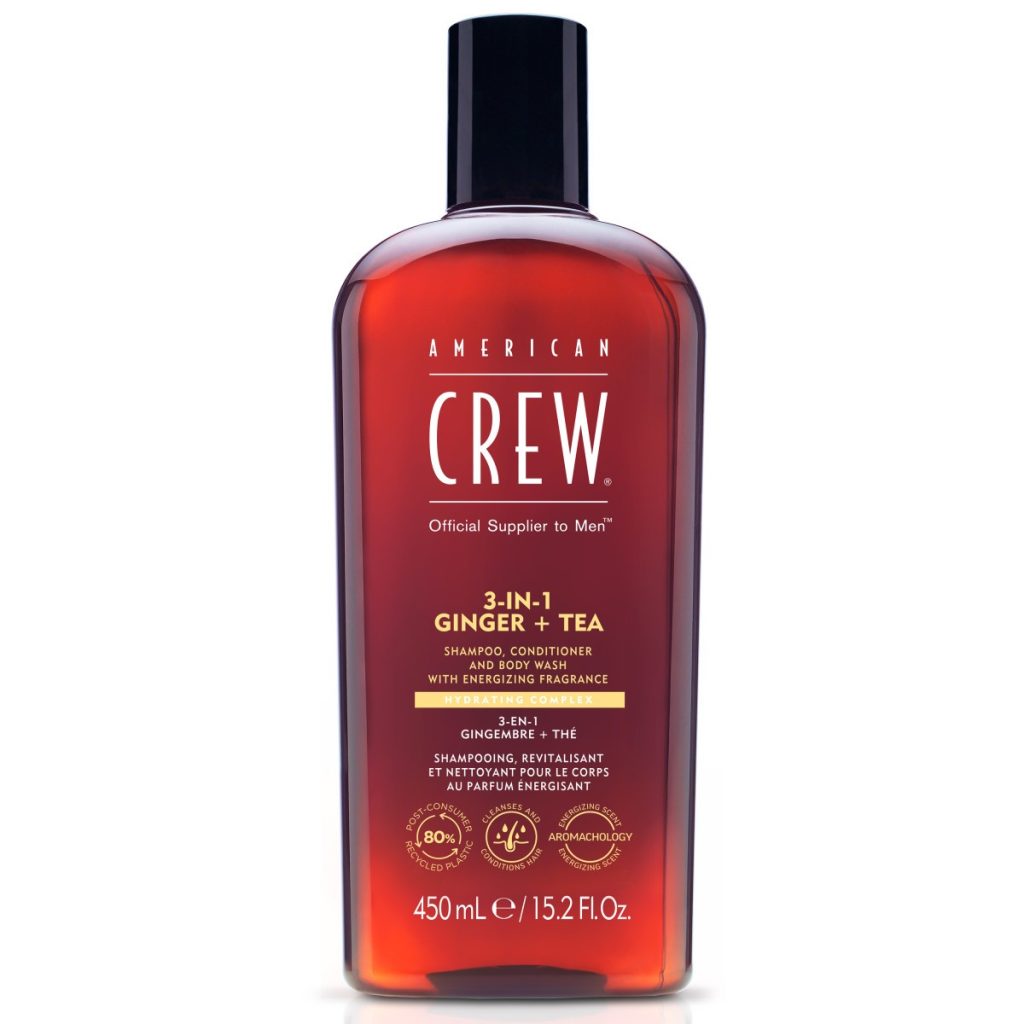 American Crew 3-in-1 Champu, Gel de baño y acondicionador con gengibre y te 450 ml.