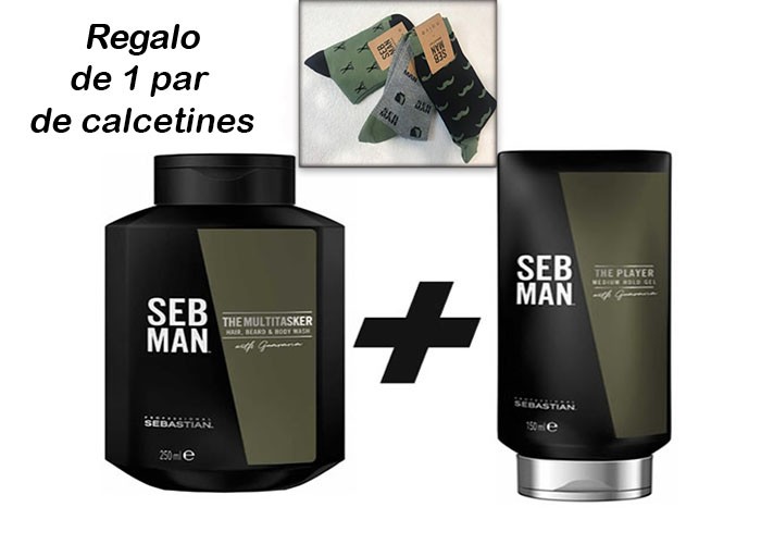 Pack Sebman Champú 3/1 Multitasker + Cera peinado Mate The Sculptor para cuidado masculino y estilo duradero + Regalo Calcetines