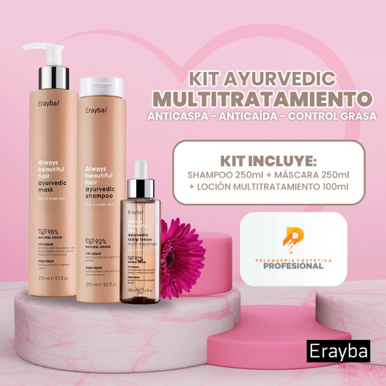 Kit Ayurvedic Multitratamiento Anticaspa-Anticaida-Control Grasa ABH Erayba