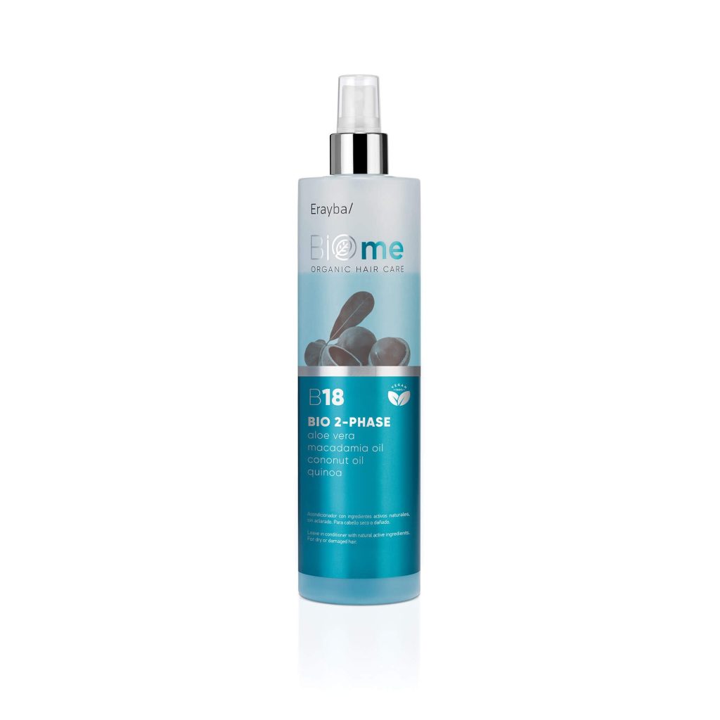 Acondicionador con ingredientes activos naturales, sin aclarado B18 Bi-Phase Biome Bio 500 ml. Erayba